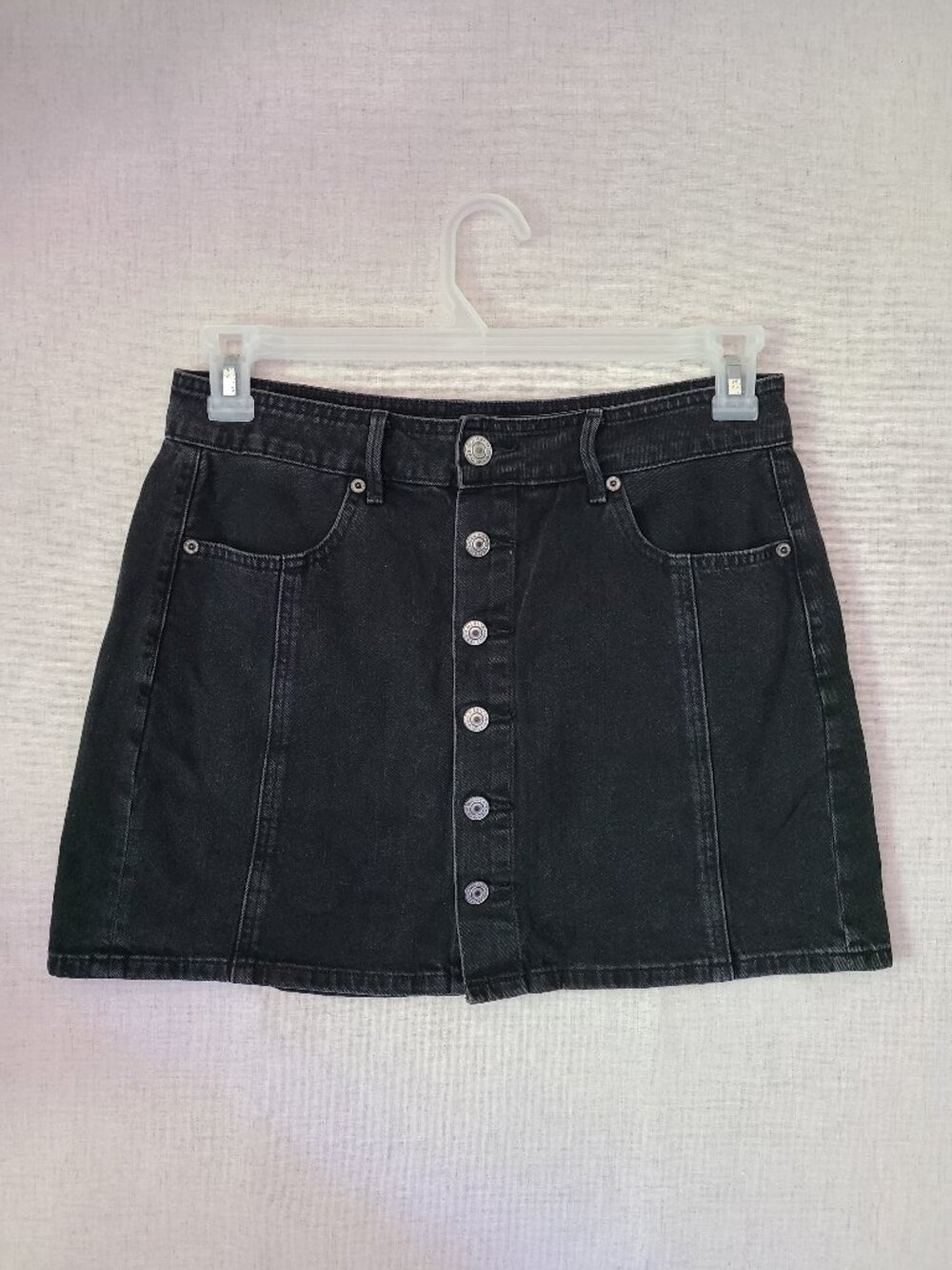 American Eagle Denim Mini Skirt 8 Black Jean Button Front Festival